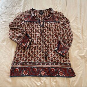 Lucky Brand Red and Blue Patterned Blouse Size S